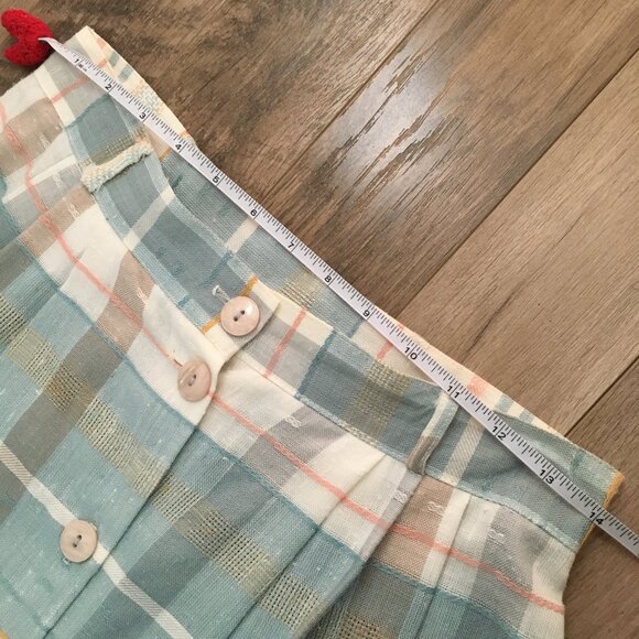 Vintage Pastel Pink & Sage Green Pocket Pleated Button Up Made in Canada Skirt - Picture 13 of 16